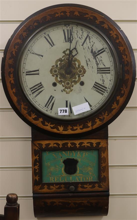 A 19th century American drop dial wall clock, 69cm